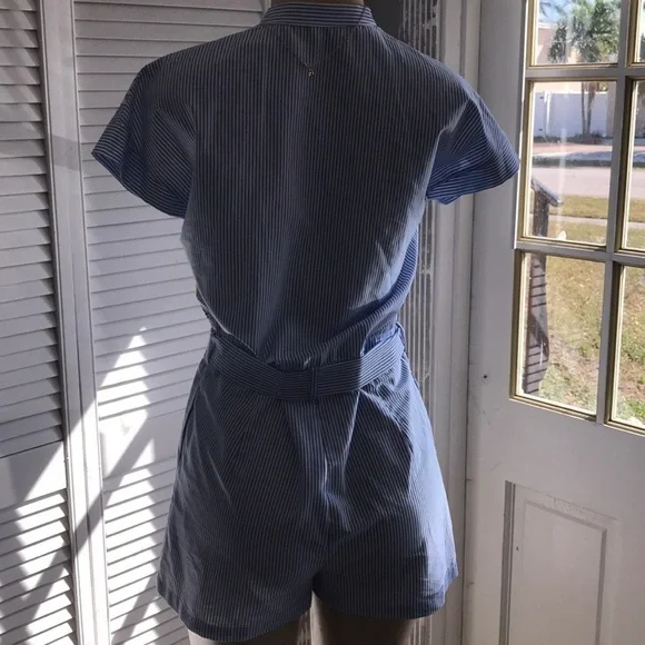 Zara Basic Floral Blue Striped Romper - Picture 7 of 10